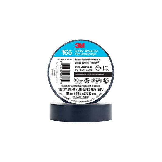 3M Temflex 165 3/4 Inch x 60 Feet Electrical Tape - Black